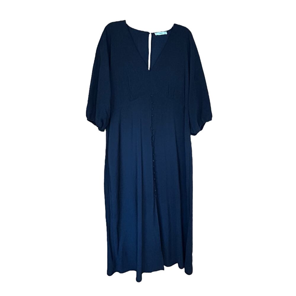 Mango MNG Black Ankle-Length Button Front Dress Size 14‎ Minimalist Witchy Goth